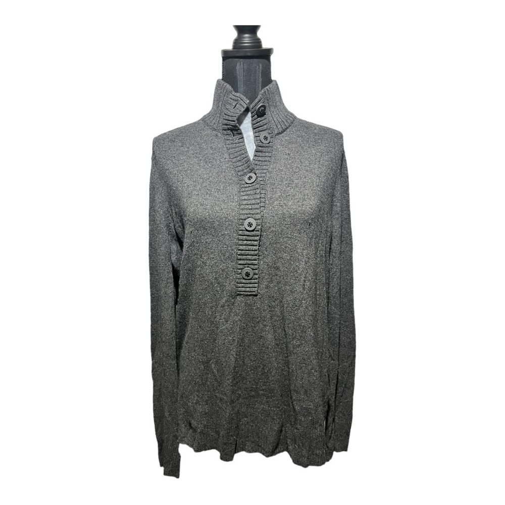 TORY BURCH gray wool viscose blend giselle mock neck sweater